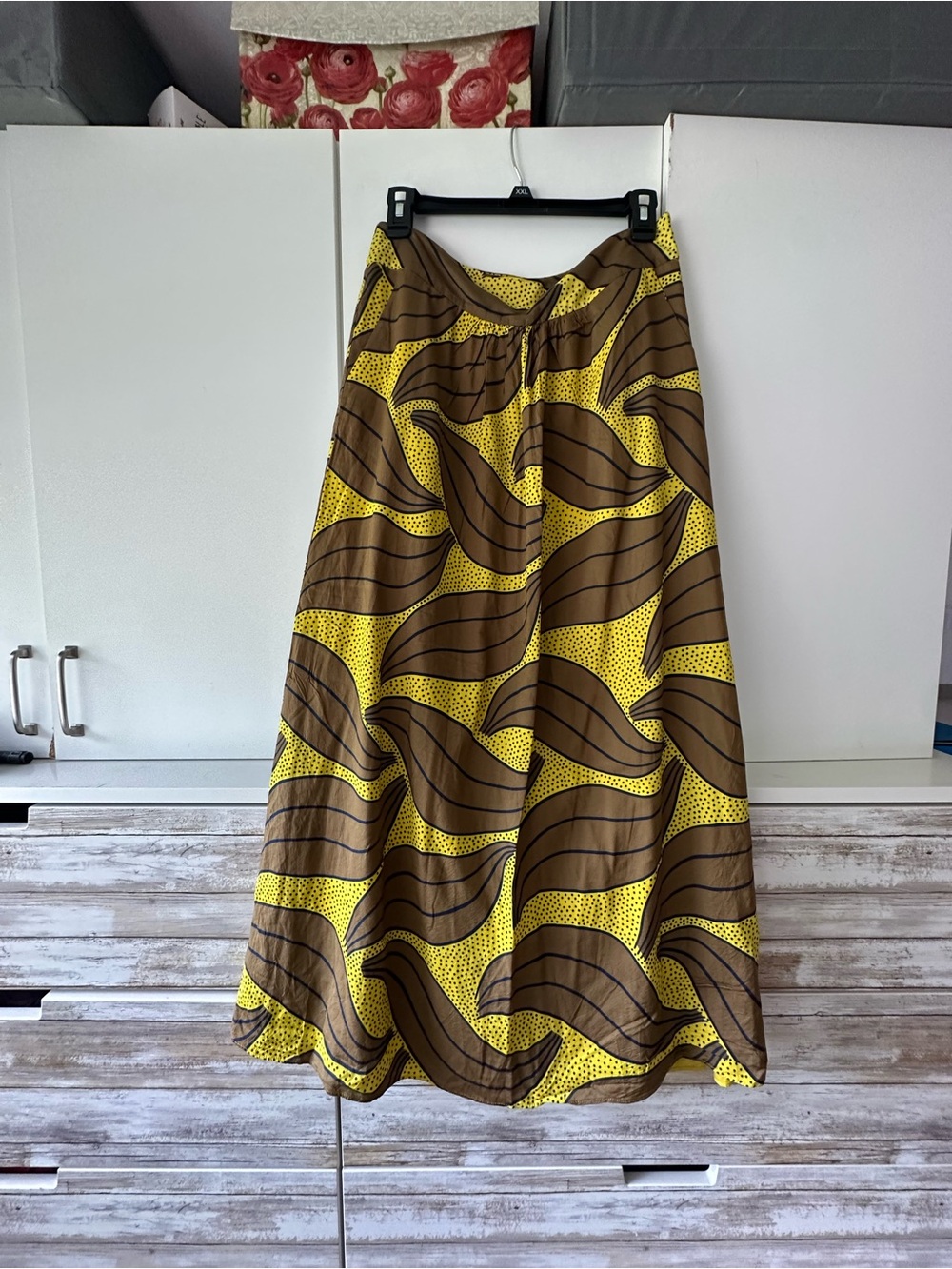 🌼 Boden Maxi Skirt Yellow Brown Abstract Print Lined Boho UK 10 US 6